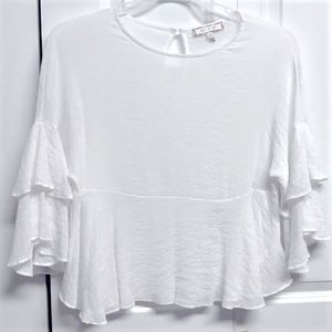 eri + ali White Ruffle Sleeve Rayon Blend Over Sized Blouse Size XS